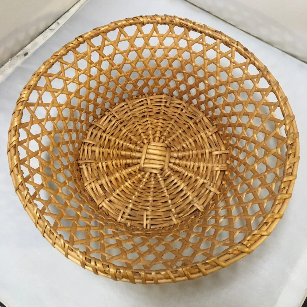 Wicker Fruit Basket Home Decor OS Tan Lattice Weave Pedestal Bowl Beach Coastal